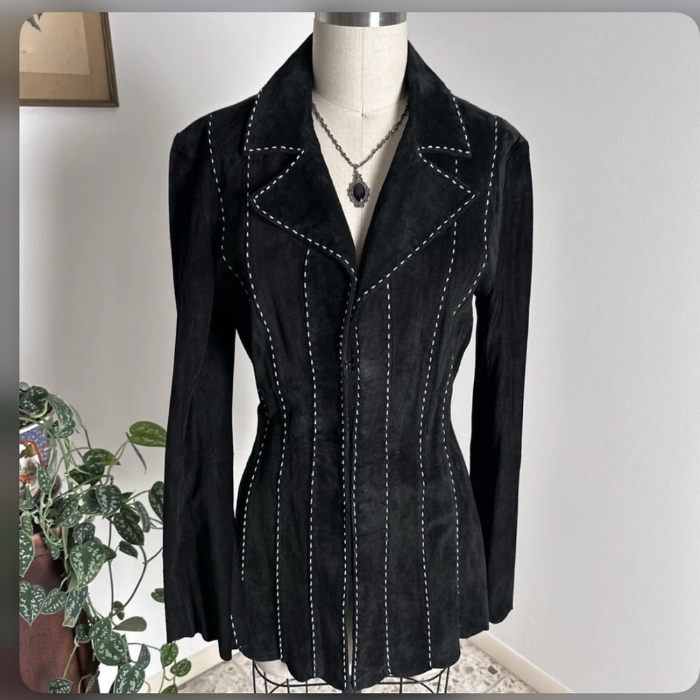 Vintage INC black suede leather jacket with whip stitching size M